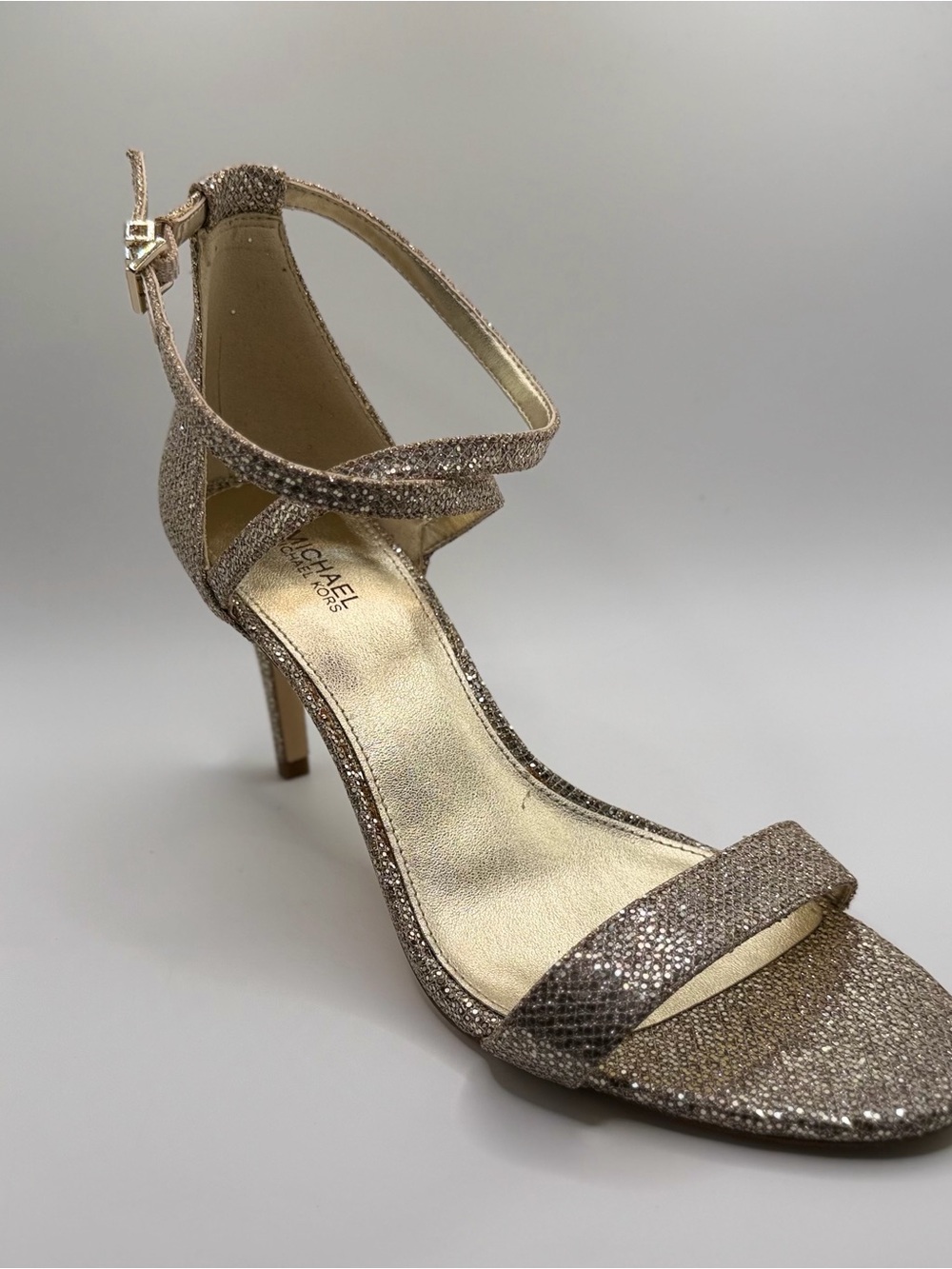 MICHAEL Michael Kors Champagne Glitter Strappy Stiletto Sandal